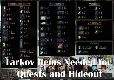 Tarkov items needed for quests and hideout. Things To Know About Tarkov items needed for quests and hideout. 